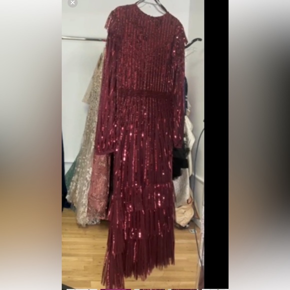 Mac Duggal Burgundy Sequin Long Sleeve Dress - Picture 6 of 6